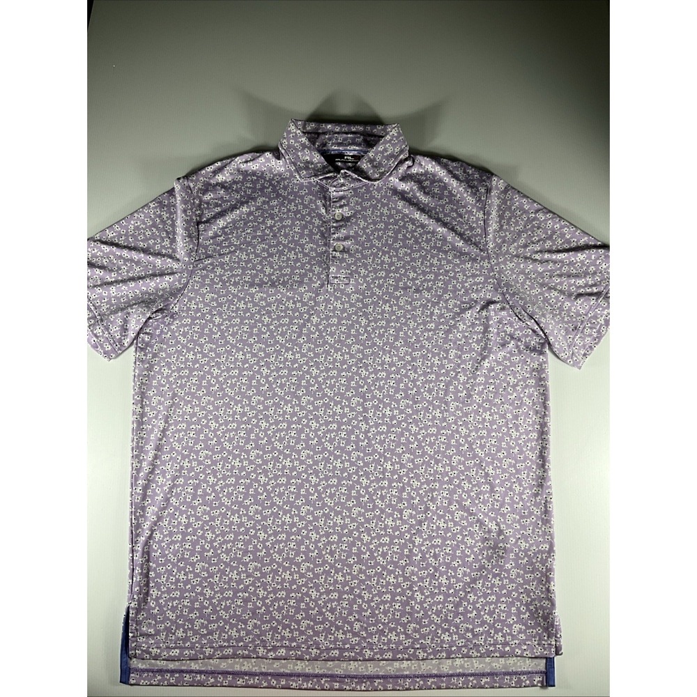 RLX Ralph Lauren Floral Performance Golf Polo Shirt Men's Large Purple White